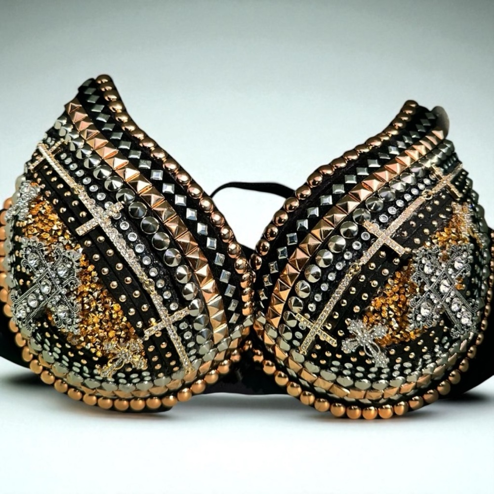 Studded Black and Gold Bra